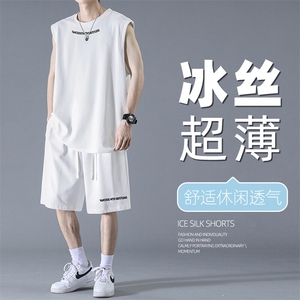 超薄冰丝无袖套装t恤休闲套装男运动篮球两件套TZ89-特批-68控109图片