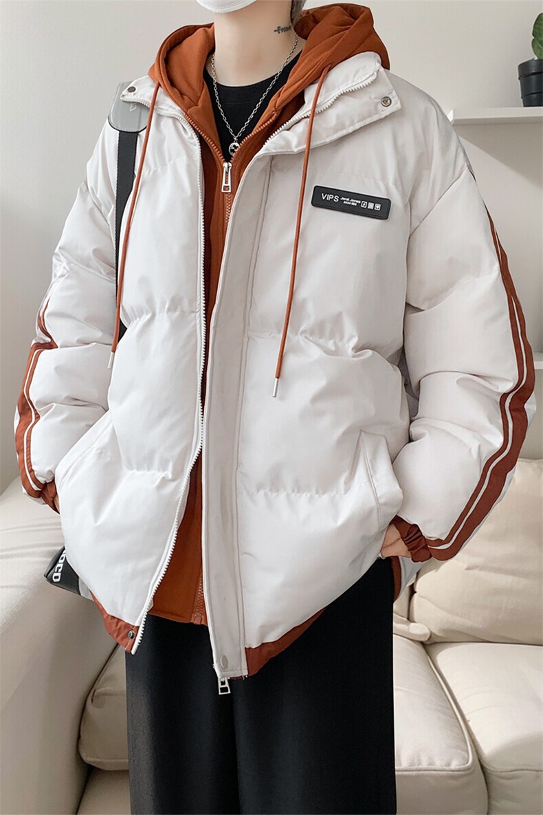 棉衣男冬季新款港风大码宽松休闲连帽假两件加厚棉服MF8587-P88,男装棉衣,星座214-3