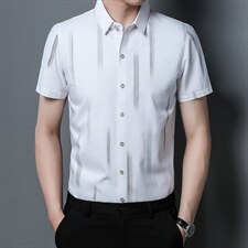 男士短袖衬衫2023夏季新款衬衣时尚休闲免烫中年男装宽松百搭衬衫，男装衬衫，电商B212（原钱塘6029）
