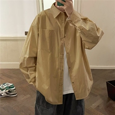 长袖衬衫男秋季日系复古纯色宽松翻领衬衣ins潮流RC60P35，男装衬衫，星座1116-2