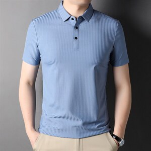 冰丝短袖体恤男中青年品牌高端轻奢POLO翻领衫男士宽松弹力上衣图片
