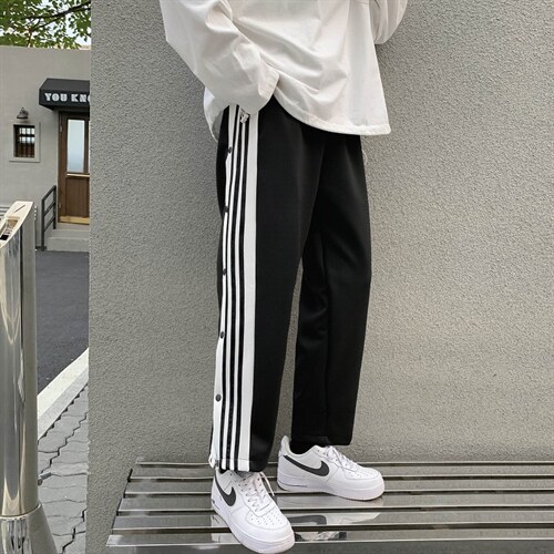 阔腿裤百搭直筒排扣裤男宽松篮球裤潮流运动裤子男韩版D779-P35,女装休闲裤,星座1008-2