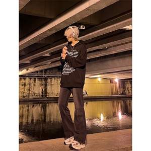 美式hiphop牛仔裤修身直筒微喇叭裤 加绒-P65图片