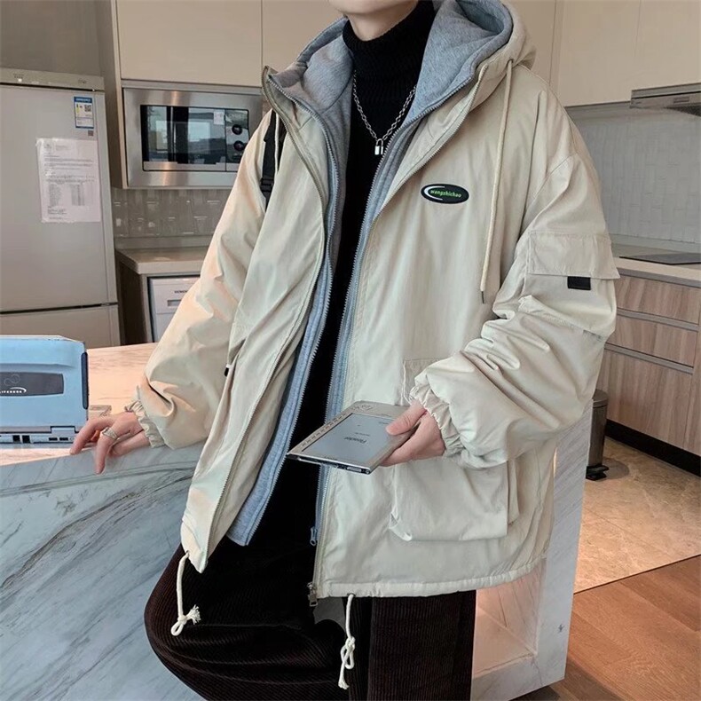 假两件工装连帽棉服外套男女冬季港风加厚棉衣宽松棉袄M2370-p99,男装棉衣,星座1008-1