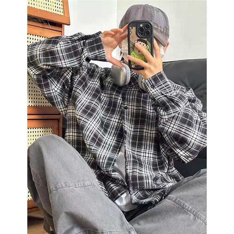 港风春秋款男女衬衫条纹格子宽松休闲衬衣cs0322P38,男装衬衫,星座1013-1