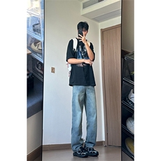 A178秋冬季星空纹牛仔裤男直筒宽松9306P55限价75，男装牛仔裤，电商A178