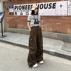 美式复古工装牛仔裤女夏季新款高腰显瘦褶皱束脚休闲裤YD9002-P75，男装牛仔裤，星座509