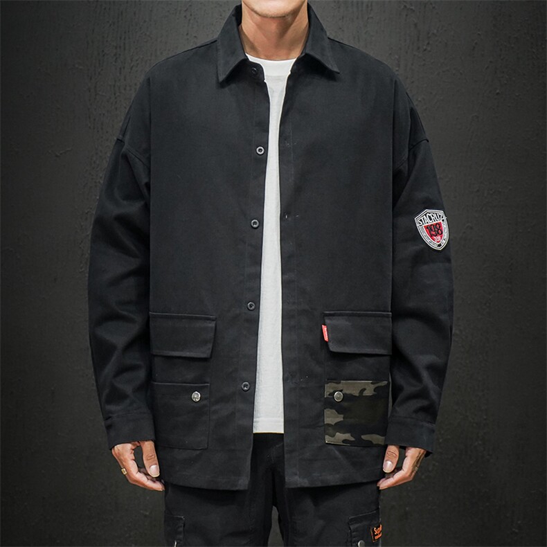 19秋冬日系宽松工装大码迷彩撞色口袋落肩夹克衬衣JK913-P50,男装夹克,电商A009A（原A058A）