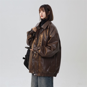 SJ-217-2-PY01-P65 秋冬季中性风PU皮衣男女夹克情侣外套图片