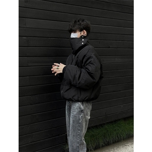 美式复古骑士盔甲羽绒棉服男秋冬季高级感cleanfit不规则高领棉衣图片