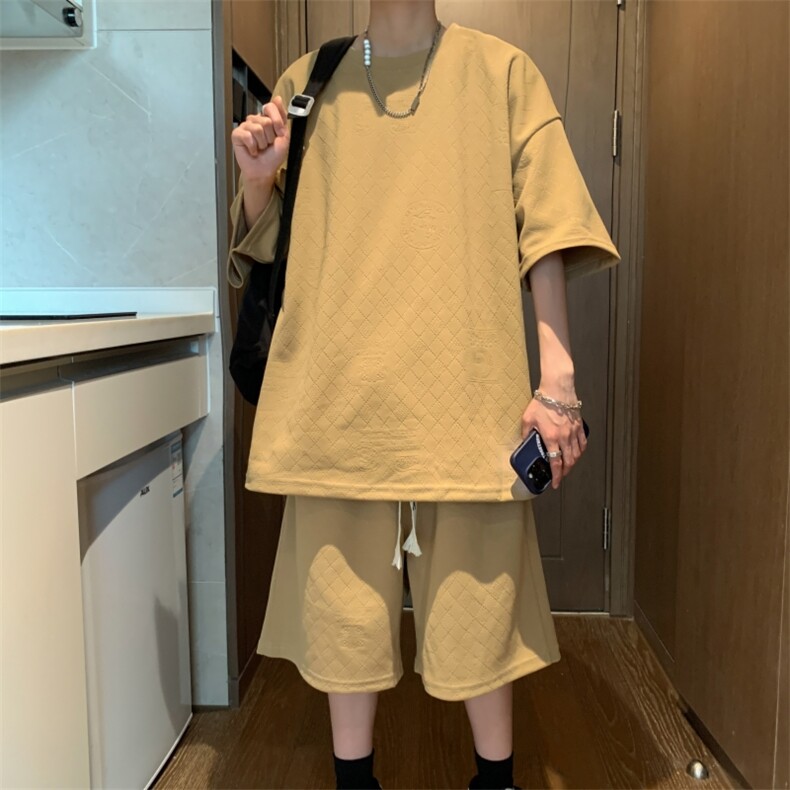 2024夏季休闲短袖T恤套装宽松潮流港风青少年两件套男装TZ5908P70图片