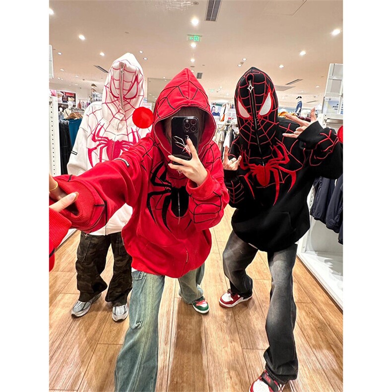 美式蜘蛛刺绣拉链开衫卫衣连帽开衫外套WY131特P52,女装短外套,星座908-1
