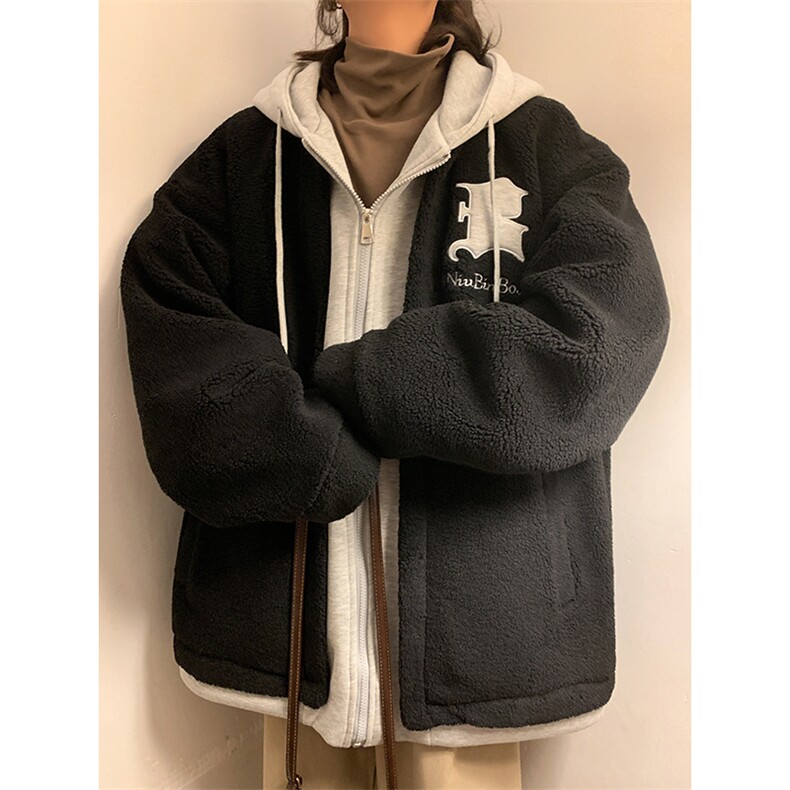 冬装假两件羊羔毛棉衣加厚棉服绣花外套 A071-099-P125图片