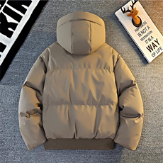 现货5W件冬季三防重磅boxy短款羽绒连帽PU皮棉衣外套防风加厚棉服，男装棉衣，电商A486
