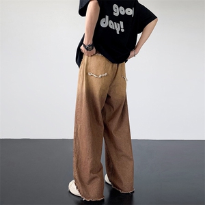 K9053-P50美式复古潮牌宽松毛边牛仔裤图片