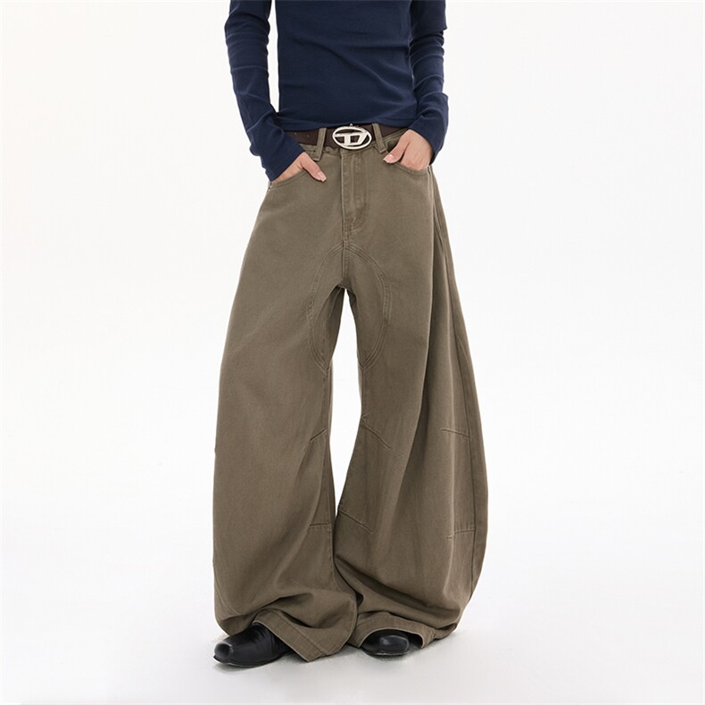 弯刀牛仔裤男女美式复古宽松休闲水洗设计感阔腿长裤子YD9001-P75，男装牛仔裤，星座509