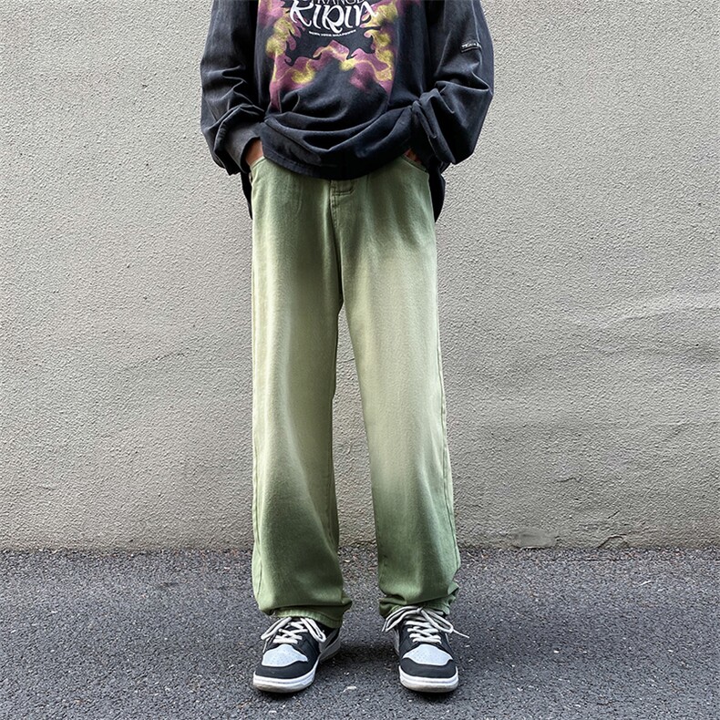 秋款男牛仔裤渐变色拼接直筒宽松中性风牛仔长裤NK8003P50,男装牛仔裤,星座1013-1