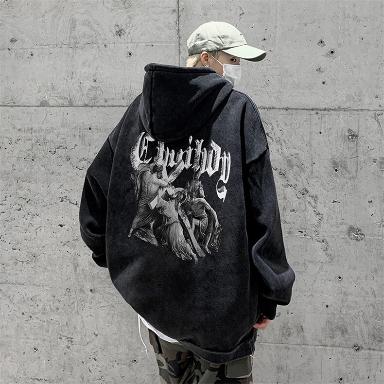 男装做旧加绒连帽卫衣23冬季新款美式潮牌外套XZ514-2-W6675-P78，女装短外套，星座514-2(原B239)