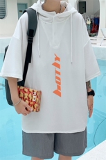 LD54006-P45连帽短袖t恤男大码胖子带帽五分袖中袖，男装T恤，电商A040