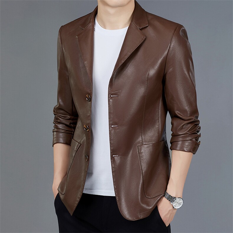 2023年春款休闲时尚高端男士外套上衣皮衣PU夹克P145，男装皮衣，电商D223-1