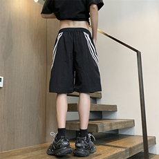 夏季新款速干皱感织带拼接短裤宽松M~4XLXZ604-DK211-特P25控48，男装牛仔裤，星座604