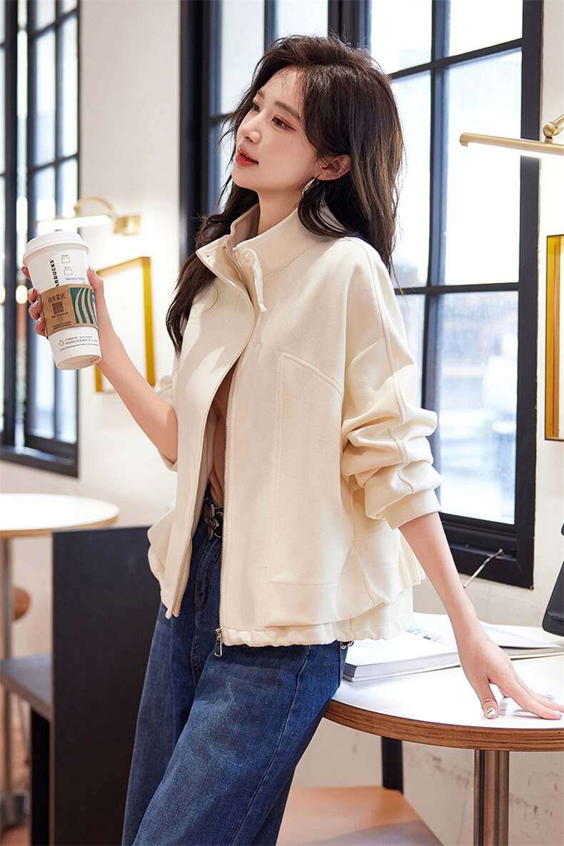 现货2024春装新款高品质小众设计立领宽松廓形短外套女,女装短外套,深水步