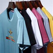 2023夏天中年男装短袖T恤新款潮流刺绣纯色圆领百搭休闲T恤衫上衣，男装T恤，电商B212（原钱塘6029）