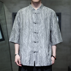 2025夏季新款风男装金属盘扣新中式天丝提花衬衫C133-P70，男装衬衫，电商B277(原6028)