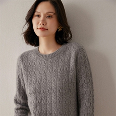 2025年秋季新款七针圆领小扭花针织上衣时尚休闲通勤百搭，女装羊绒衫，米琪莲羊绒