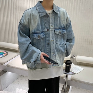 美式复古重工水洗直角垫肩牛仔夹克外套男高级感上衣潮图片