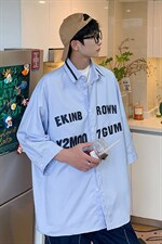 1港风竖条纹大码M-5XL中性风情侣潮七分袖衬衫男QCS7018P45控69，男装衬衫，星座226-2