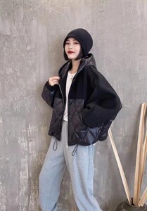 90绒呢料拼接羽绒图片