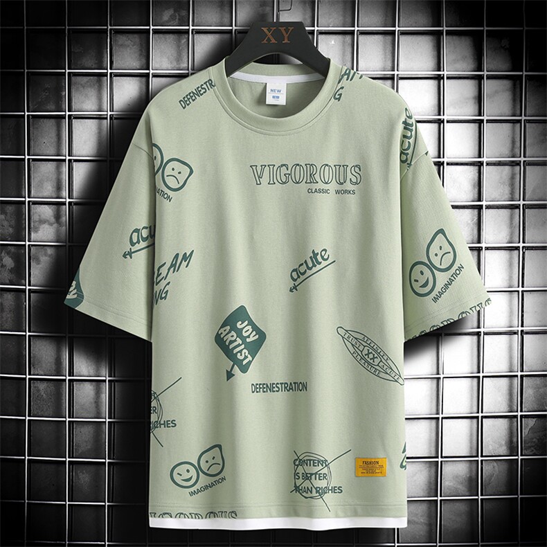 冰氧仿棉短袖网格挂拍体恤休闲百搭趣味印花男上衣TC3156-P25控48,男装T恤,星座717