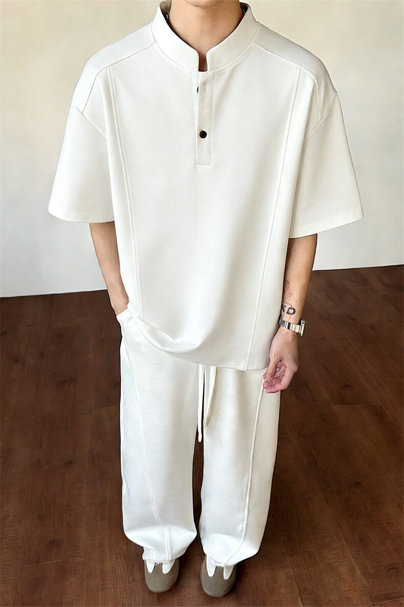 2026夏季新款拼接短袖T恤宽松正肩亨利领男女X64117-TP15不,男装T恤,电商A102