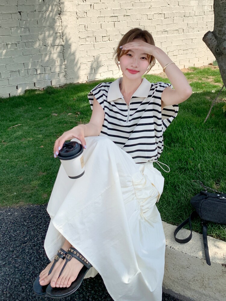 韩系休闲减龄穿搭一整套2025夏季新款超好看条纹背心半身裙两件套,女装套装/套裙,慧尚2-185