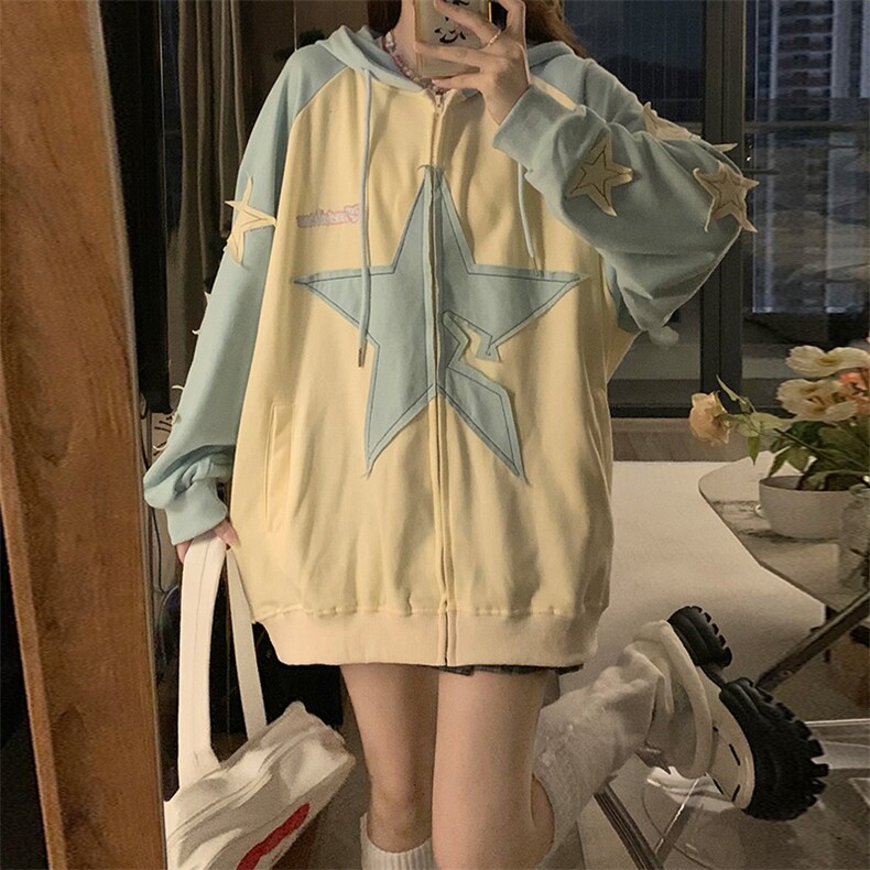 CC584-P78互补色星星贴布开衫卫衣，男装卫衣，星座1611A-1