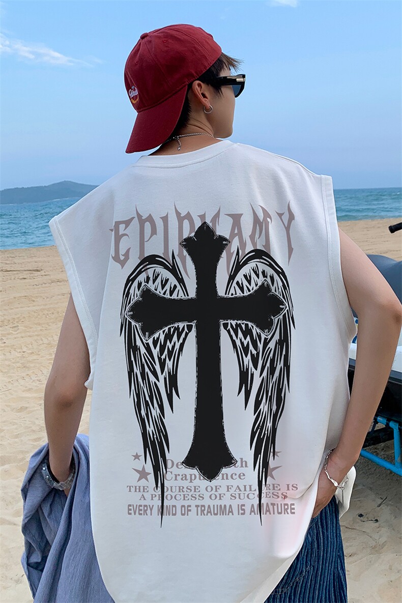 B239-1229-P23夏季男装背心/马甲/坎肩美式翅膀十字架印花无袖T恤,男装背心/马甲,星座514-2(原B239)