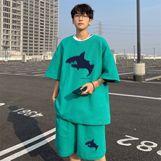 ！2025夏季新款男士百搭华夫格短袖套装情侣一套HTZ112P50，男装T恤，电商B220