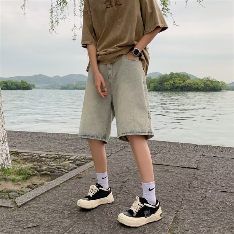 牛仔裤短裤男韩版潮流拉链高街帅2024夏季新款ins五分裤RK278-P38,男装牛仔裤,星座412-2