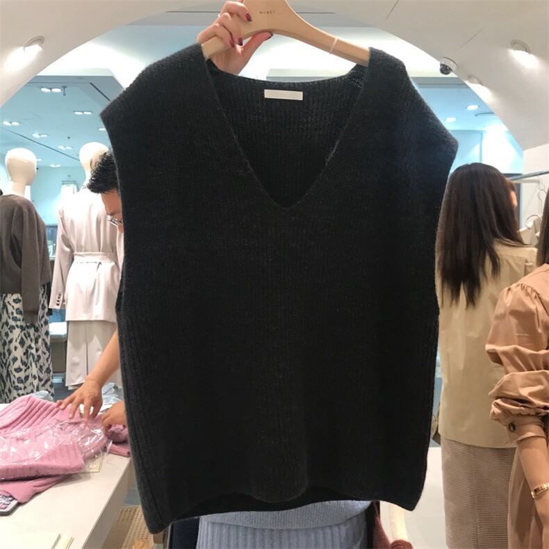 羊绒马甲女短款纯色羊毛背心宽松大码针织V领毛衣衫坎肩秋冬新款,女装马甲,洁纯羊绒