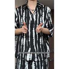 短袖衬衫男+短裤男潮流休闲套装男M-5XL大码TZ78719P50控98模特图，男装牛仔裤，星座226-1