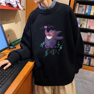 1港风新款宽松休闲中性情侣潮流印花毛衣男外套7633P48加绒P55图片