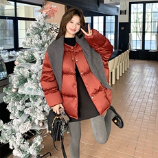 现货：冬季新款韩系披肩设计感拼接花边羽绒服2C135-8961P295K428，女装羽绒服，2C135