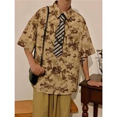复古衬衫短袖夏季薄款垂坠感开衫短袖A061-EC50281-特p30，男装衬衫，电商A061