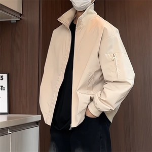 JK5018/P65春装新款纯色个性短款设计立领飞行员夹克男潮流外套图片