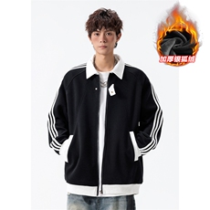 加厚银狐绒500g重磅三条杠宽松卫衣外套男W5089J加绒-特P55控108，男装卫衣，电商A001-1