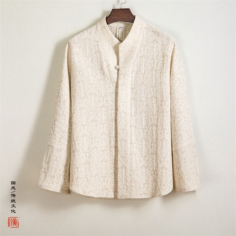 春装新款风男装棉麻提花男士改良汉服男士衬衫C248P75图片