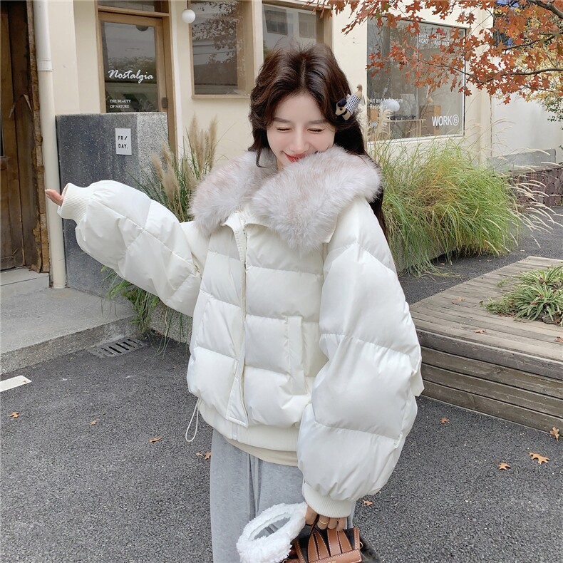 气质超好看韩货大毛领白色羽绒服女2026冬新款高级感百搭短款外套,女装羽绒服,2C218