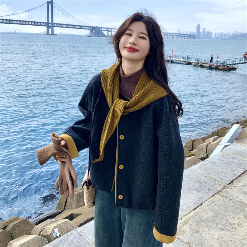 灰色针织披肩毛呢短外套女2025年冬季新款韩版小个子减龄呢子上衣,女装毛呢外套,2C198