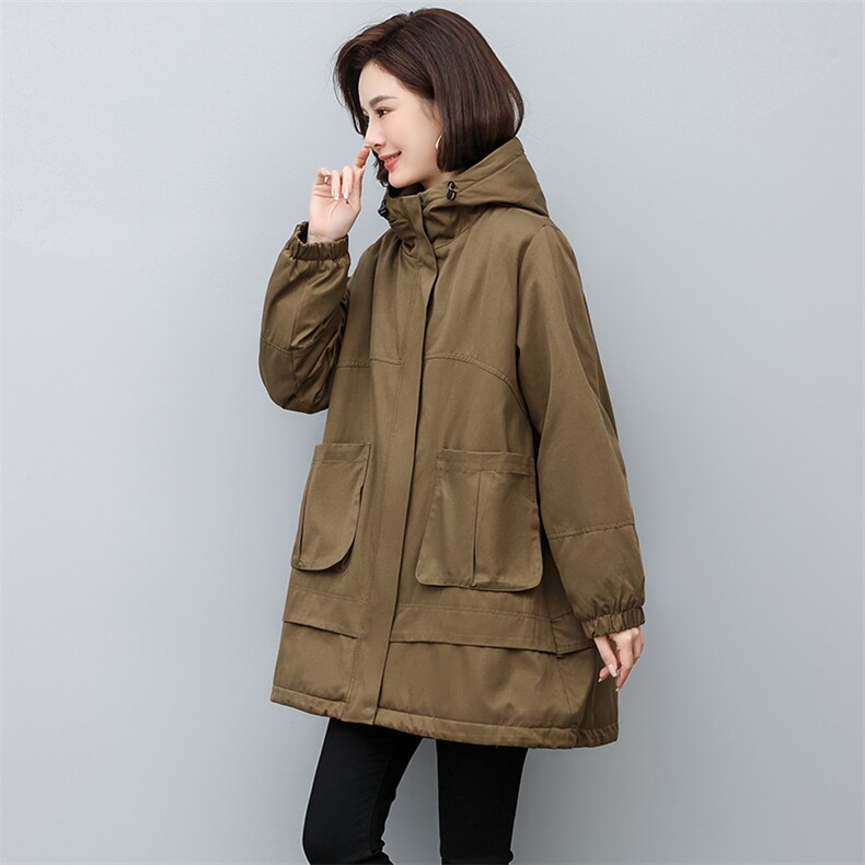 派克服2022冬季新款中长款棉衣加绒加厚大码宽松外套,女装派克服,忆绮罗